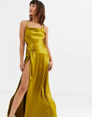 ASOS DESIGN maxi dress with thigh split and cowl neck in satin | ASOS