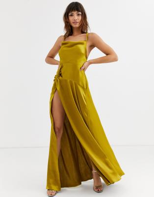 satin maxi split dress