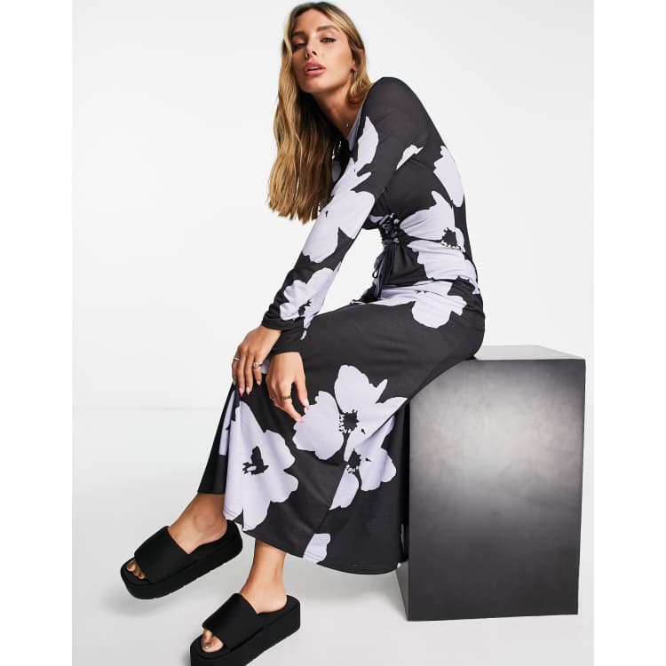 Asos black floral outlet maxi dress