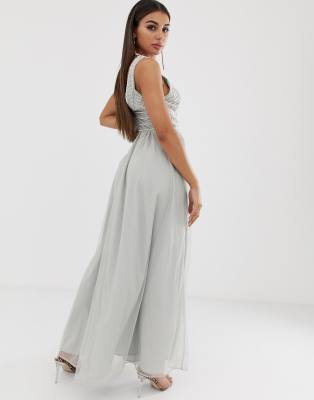 asos design maxi dress in tulle with embellished bodice