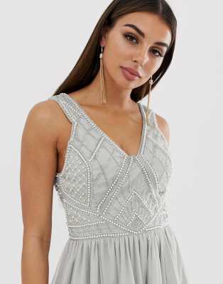 asos design maxi dress in tulle with embellished bodice