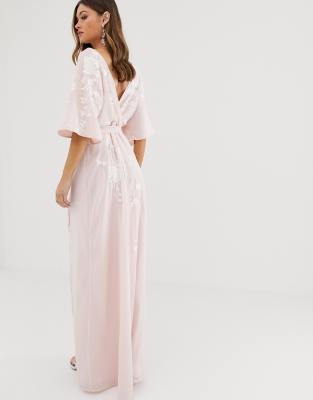 asos design embroidered wrap maxi dress