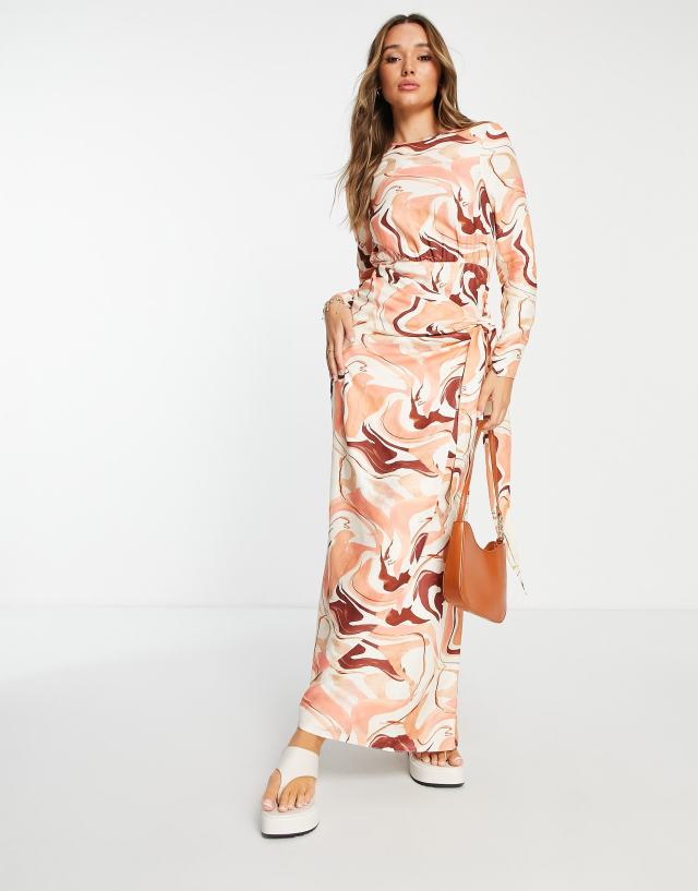 ASOS DESIGN maxi dress with wrap skirt in abstract print