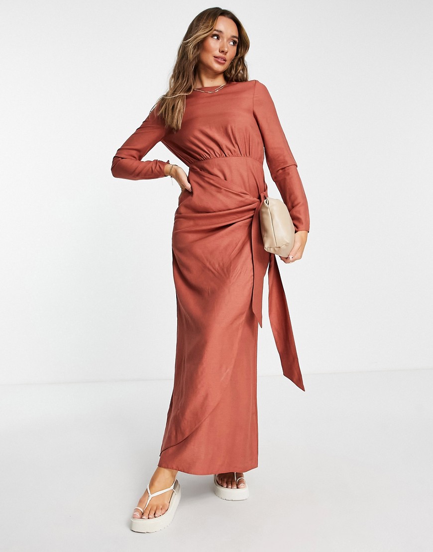 ASOS DESIGN maxi dress with wrap skirt in rust-Red
