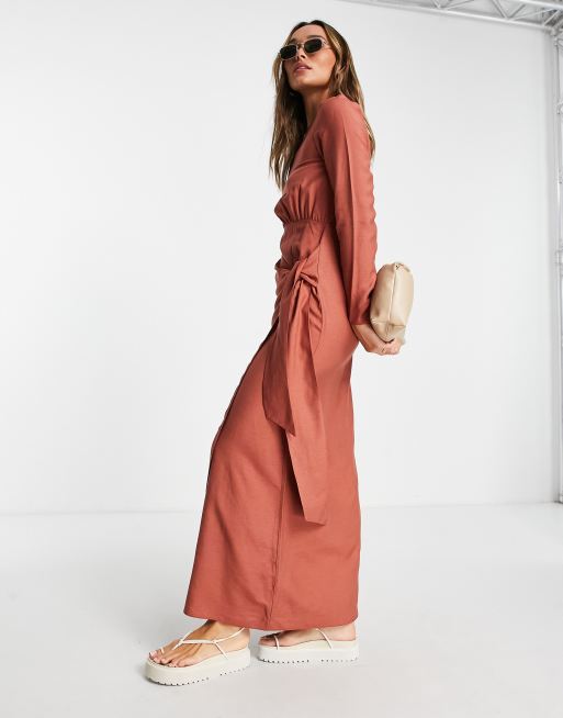 ASOS DESIGN maxi dress with wrap skirt in rust | ASOS