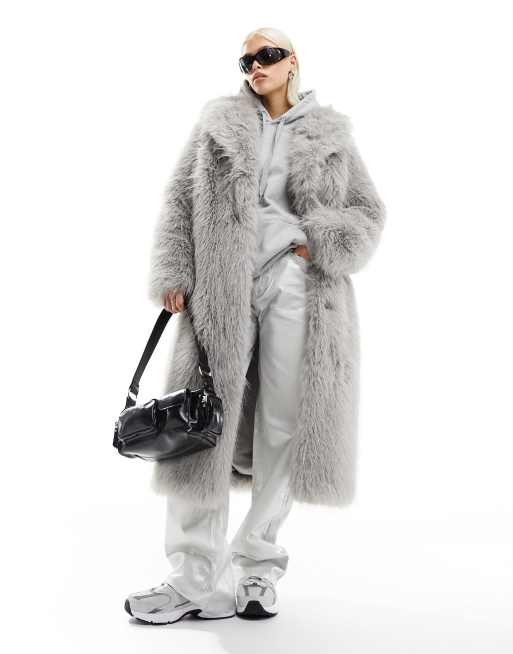 Grey fur clearance coat long