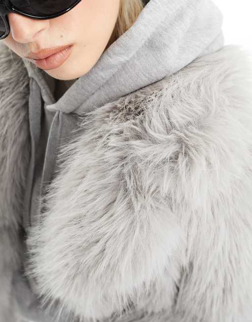 Grey fur hot sale coat asos