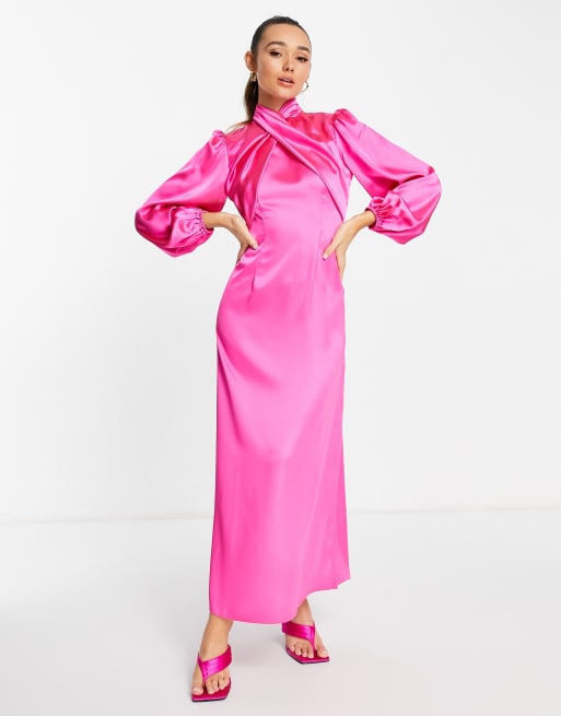 Asos pink silk dress online