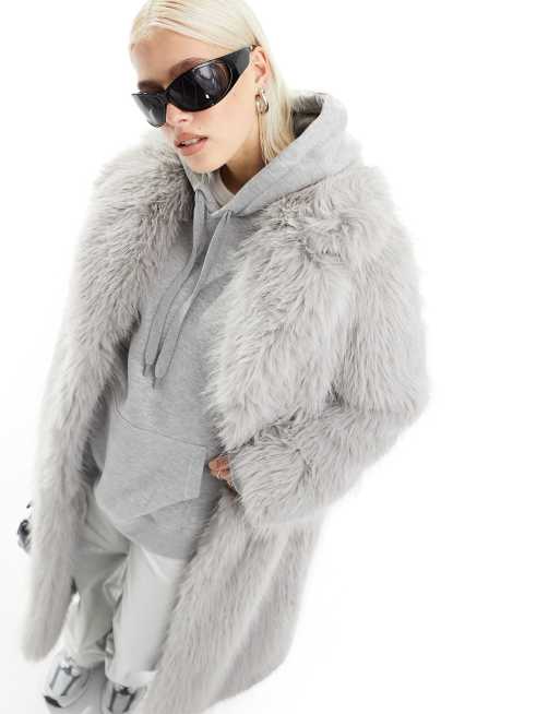 ASOS DESIGN maxi fur coat in gray | ASOS