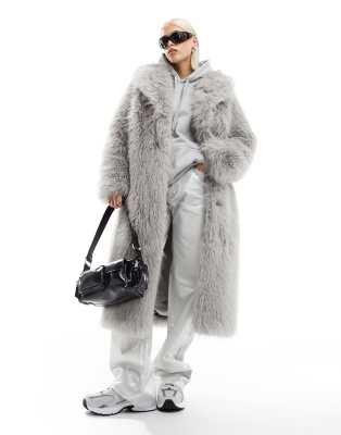 ASOS DESIGN maxi fur coat in grey