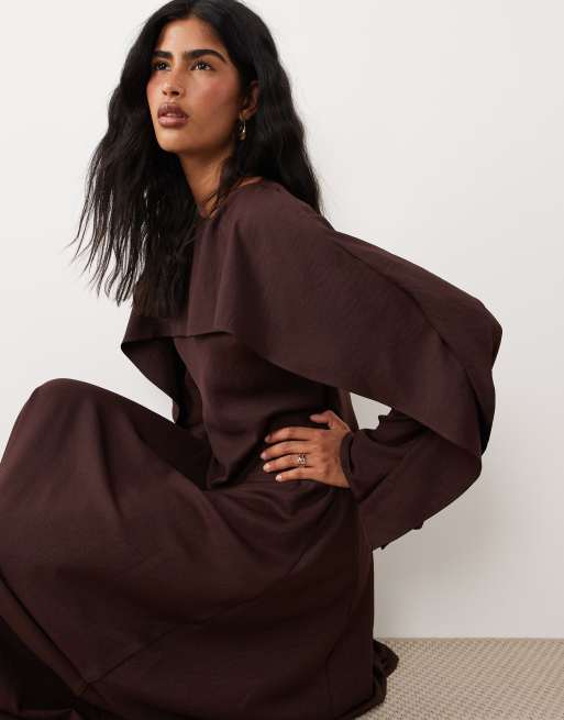 ASOS DESIGN maxi godets dress with cape in aubergine, 2 of 4