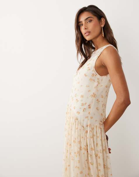 ASOS DESIGN – Maxi-Hängerkleid mit Ringerrücken und Blumenmuster in Blau und Cremeweiß - view 1