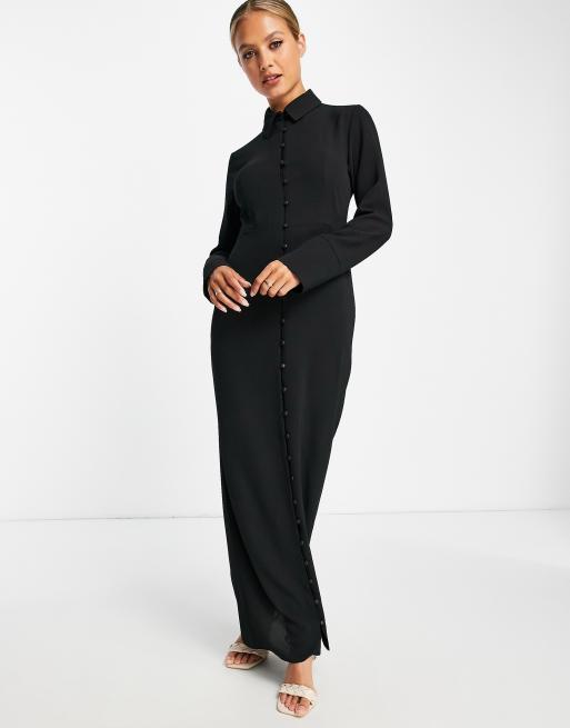 ASOS DESIGN Maxi Hemdblusenkleid in Schwarz mit Knopfdetail ASOS