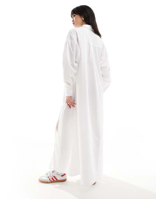 ASOS DESIGN – Maxi-Hemdkleid in Weiß mit zwei hohen Schlitzen, 2 von 4