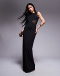 [ASOS DESIGN] ASOS DESIGN maxi illusion cut out dress with mesh panels in black XS BLACK