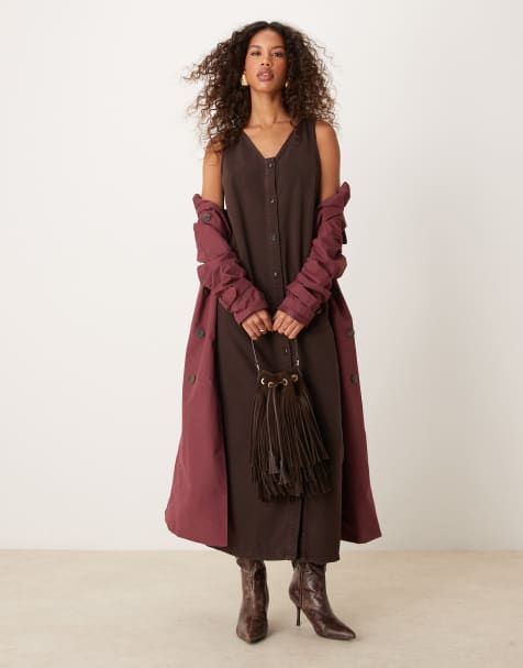 ASOS DESIGN – Maxi-Jeanskleid in Braun mit durchgehender Knopfleiste - view 1