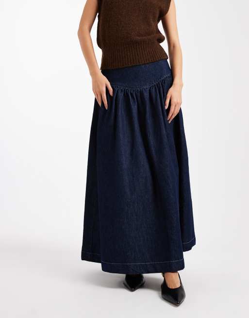 ASOS DESIGN – Maxi-Jeansrock in Rinse-Waschung mit tiefer Taille, 2 von 5