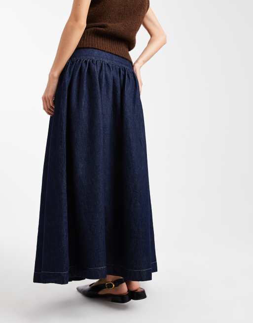ASOS DESIGN – Maxi-Jeansrock in Rinse-Waschung mit tiefer Taille, 4 von 5