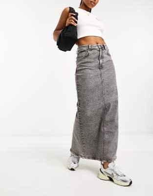 ASOS DESIGN - Maxi-Jeansrock in verwaschenem Grau mit geschlitztem Saum