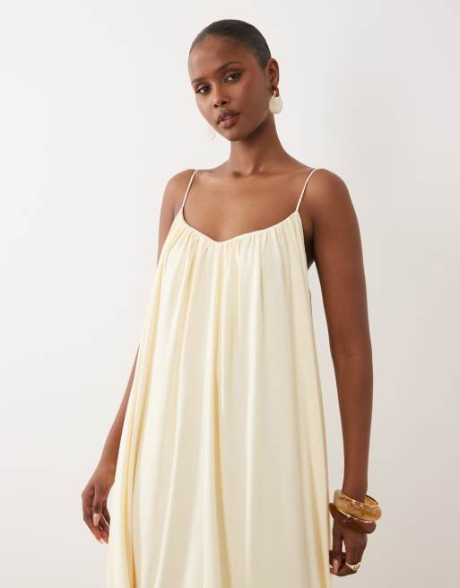 ASOS DESIGN - Maxi jurk met A-lijn en camibandjes in lichtgeel, 2 van 4
