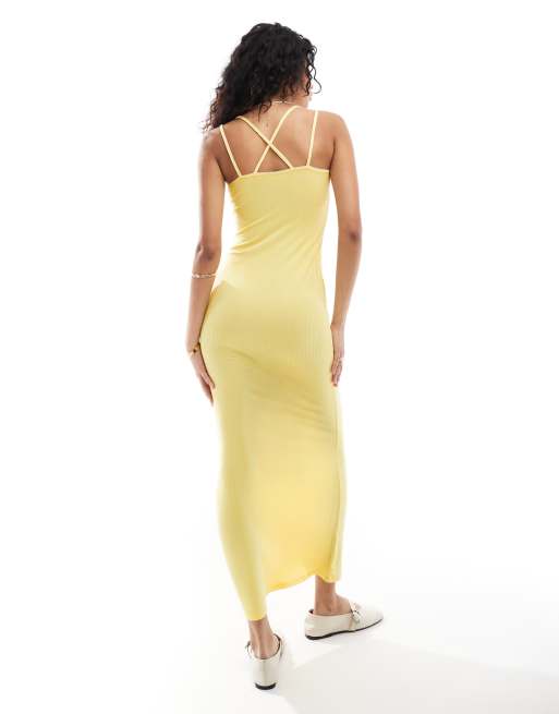 ASOS DESIGN - Maxi-jurk met bandjes en contrasterende picotrand in geel, 2 van 4