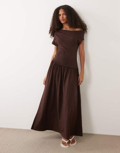ASOS DESIGN - Maxi jurk met blote schouders en verlaagde taille in gemêleerd grijs - view 1