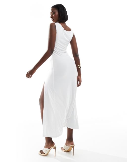ASOS DESIGN - Maxi jurk met blote schouders en zeester-detail in wit, 2 van 4