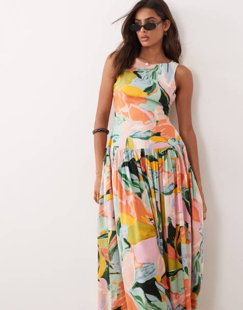 ASOS DESIGN - Maxi jurk met broderie, uitsnijding op de rug en bloemenprint - view 1