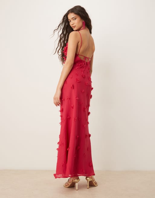 ASOS DESIGN - Maxi jurk met camibandjes en 3D bloemen in roze, 2 van 4