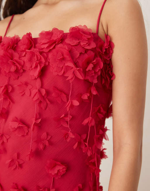 ASOS DESIGN - Maxi jurk met camibandjes en 3D bloemen in roze, 3 van 4