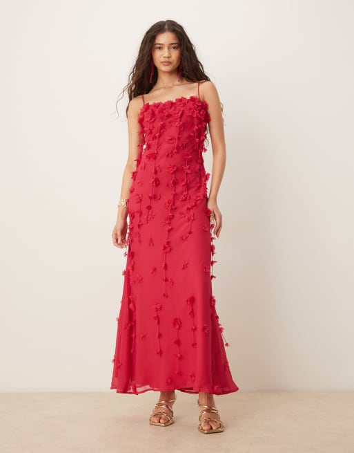 ASOS DESIGN - Maxi jurk met camibandjes en 3D bloemen in roze, 4 van 4