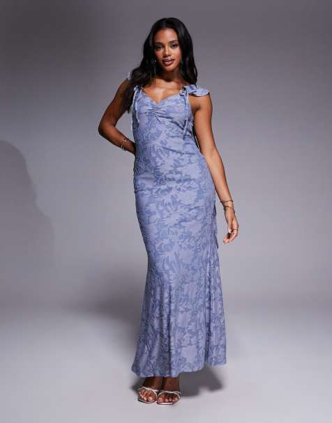 ASOS DESIGN - Maxi-jurk met camibandjes met ruches in blauw - view 1