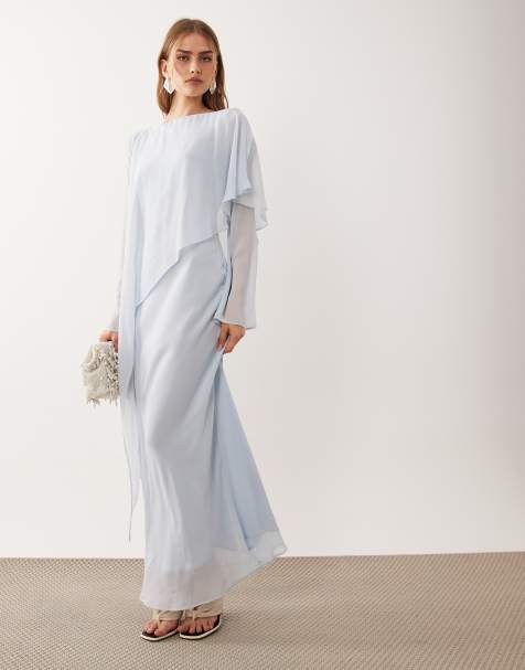 ASOS DESIGN - Maxi-jurk met cape-detail en lange mouwen in lichtblauw - view 1
