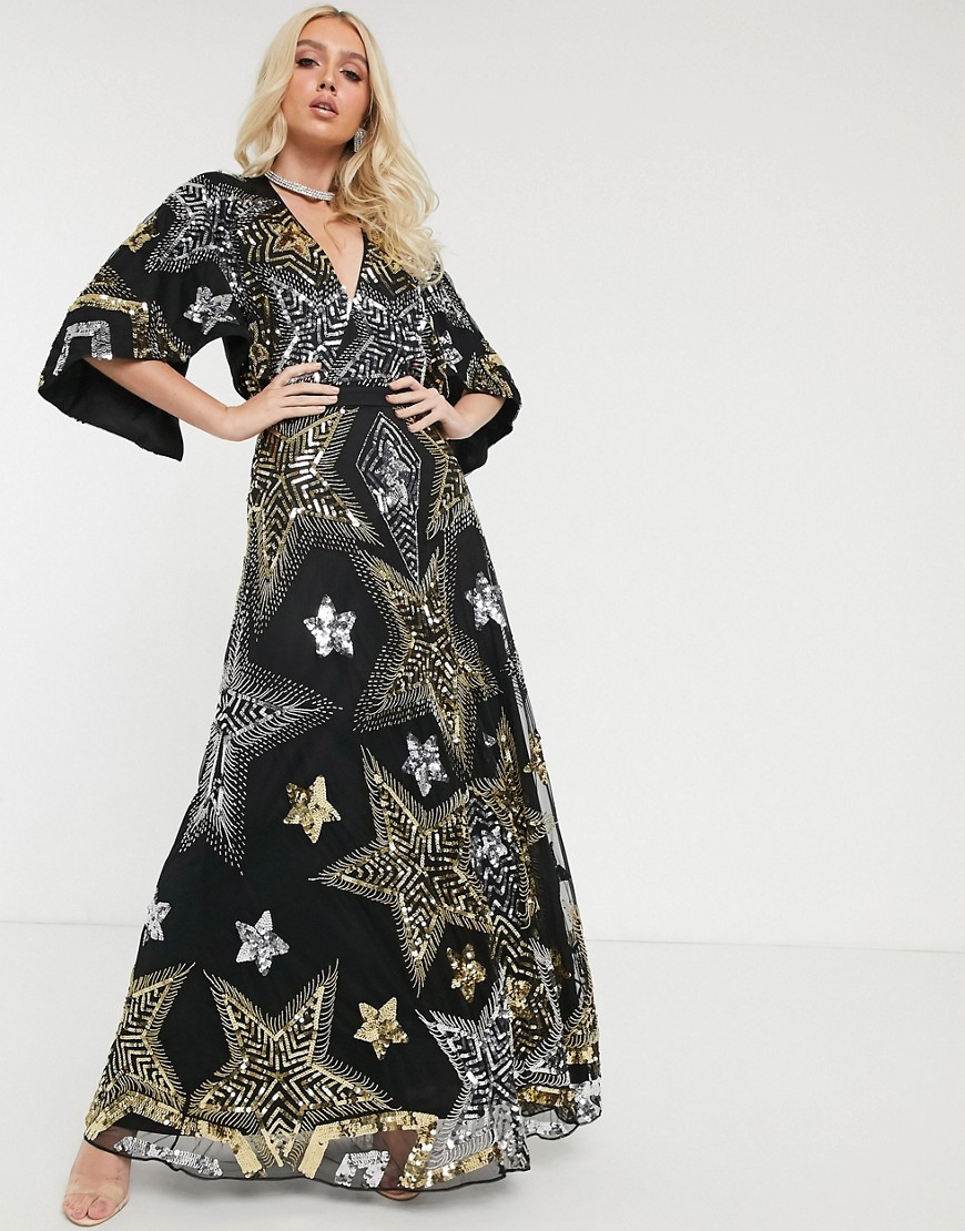 ASOS DESIGN - Maxi-jurk met cape en sterren-Zwart
