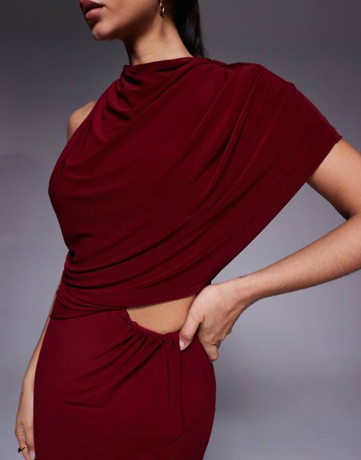 ASOS DESIGN - Maxi jurk met cape, uitsnijding en blote rug in wijnrood, 4 van 4