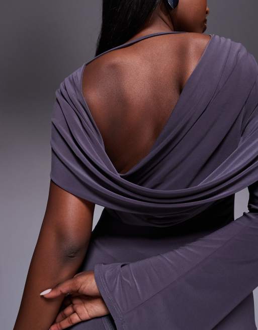 ASOS DESIGN - Maxi-jurk met gedraaid detail en blote schouder in staalgrijs, 2 van 4