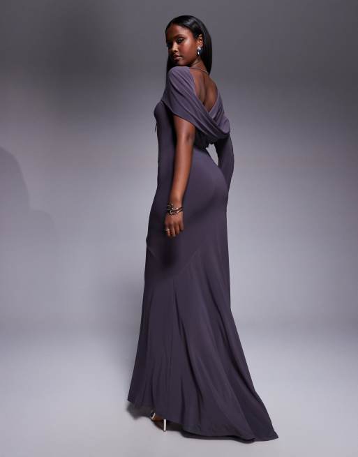 ASOS DESIGN - Maxi-jurk met gedraaid detail en blote schouder in staalgrijs, 4 van 4