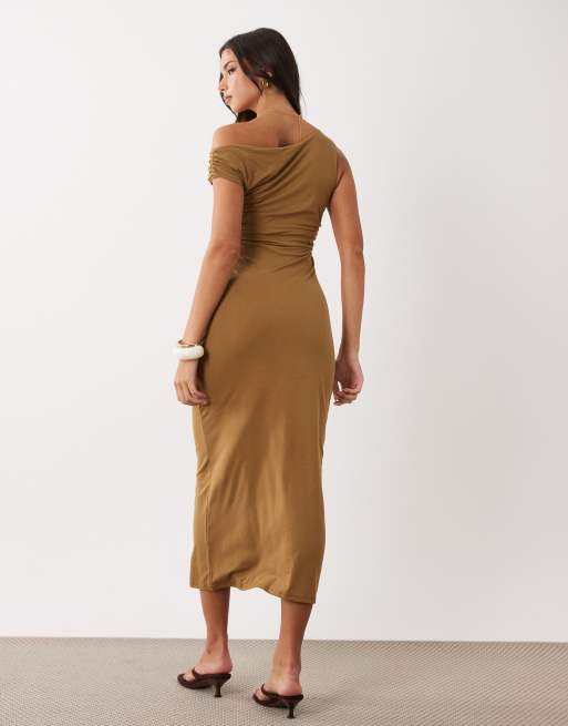 ASOS DESIGN - Maxi-jurk met gedraaid detail in olijfgroen, 4 van 4