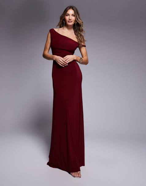ASOS DESIGN - Maxi jurk met gedraaide schouderbandjes en veters aan de achterkant in wijnrood - view 1