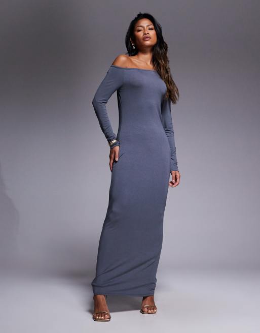 ASOS DESIGN - Maxi-jurk met gedrapeerde open achterkant in antracietgrijs, 3 van 4