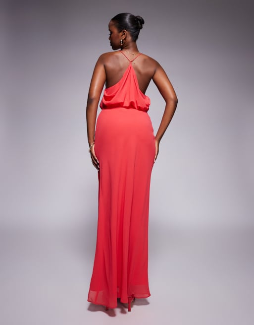 ASOS DESIGN - Maxi jurk met gedrapeerde voorkant, racerback en bandjes in rood, 2 van 4