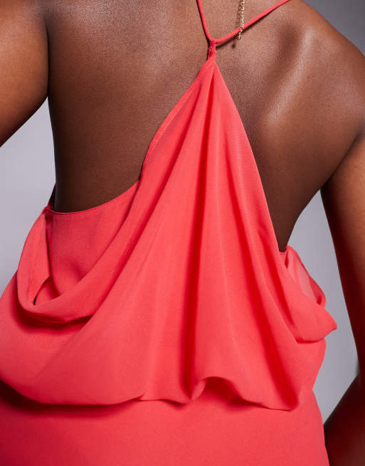 ASOS DESIGN - Maxi jurk met gedrapeerde voorkant, racerback en bandjes in rood, 3 van 4