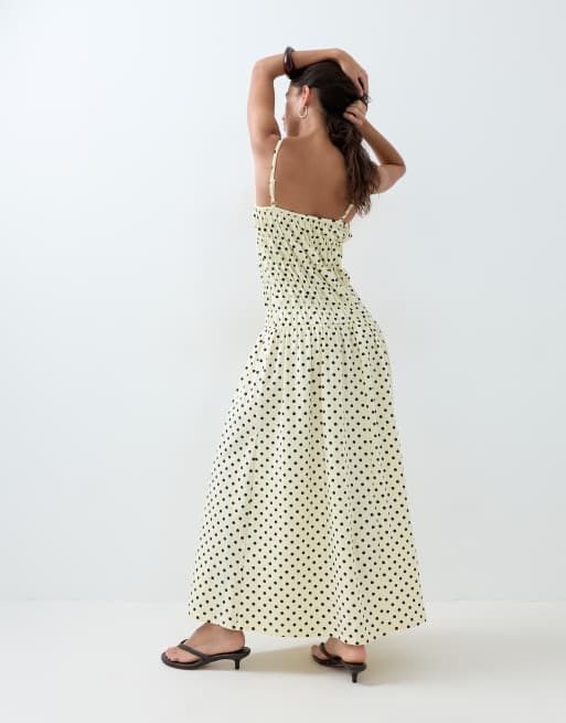 ASOS DESIGN maxi jurk met gerimpelde taille in gele stippenprint, 2 van 5