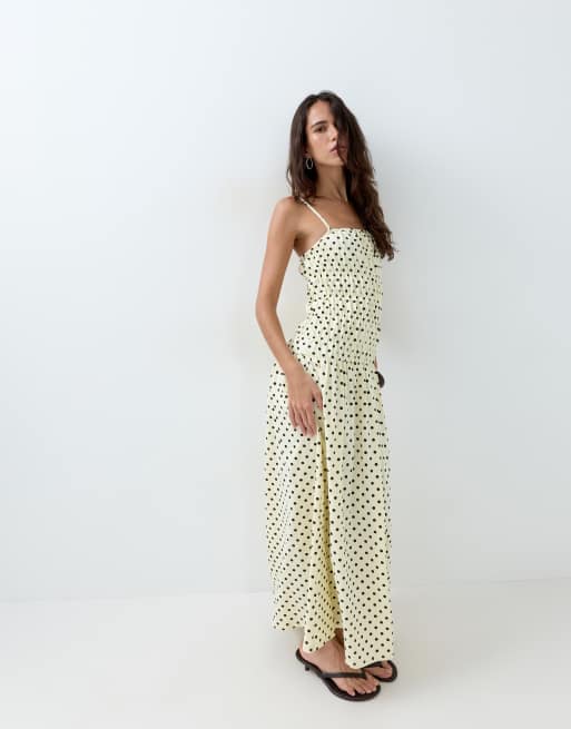 ASOS DESIGN maxi jurk met gerimpelde taille in gele stippenprint, 5 van 5