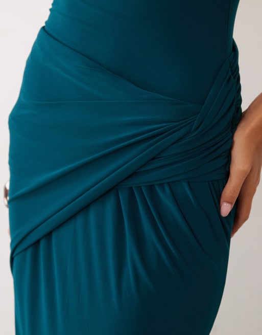 ASOS DESIGN maxi jurk met gerimpelde taille in petrol, 2 van 4