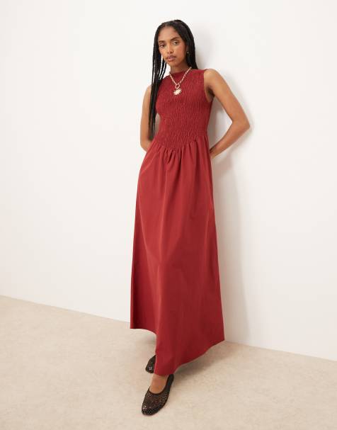 ASOS DESIGN - Maxi jurk met gesmokt lijfje in rood - view 1