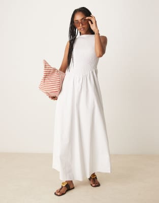 ASOS DESIGN - Maxi jurk met gesmokt lijfje in wit - view 1