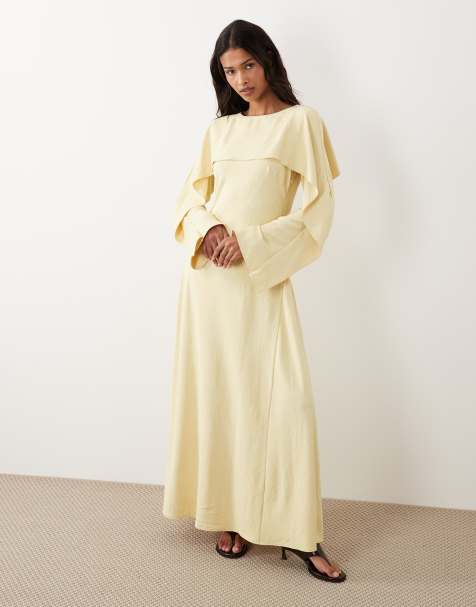ASOS DESIGN - Maxi-jurk met godet-plooien en cape in lichtgeel - view 1