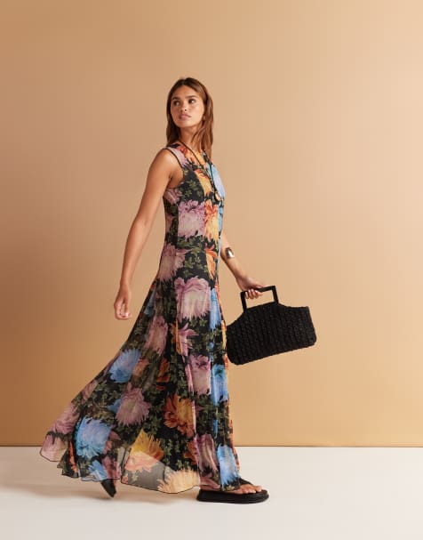 ASOS DESIGN - Maxi jurk met godetzoom en gesplitste bloemenprint - view 1