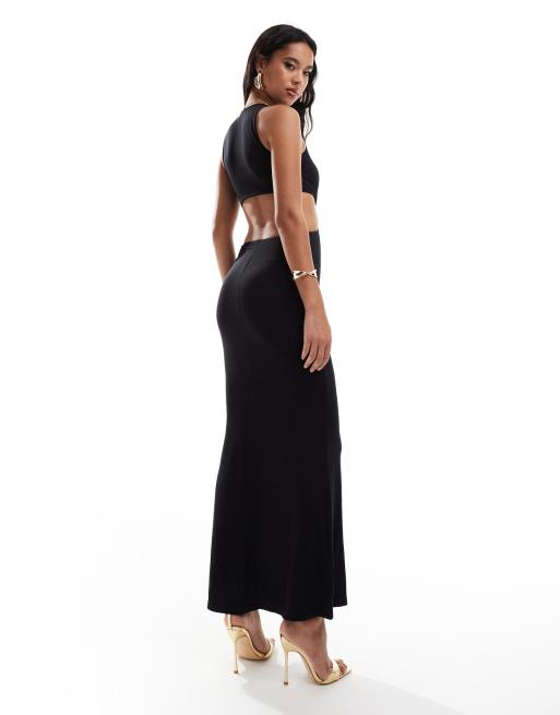 ASOS DESIGN - Maxi-jurk met gouden afwerking en open achterkant in zwart, 4 van 4